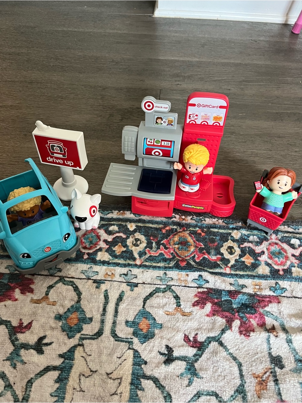 Little People Store Playset with Blue Car and Red Checkout
